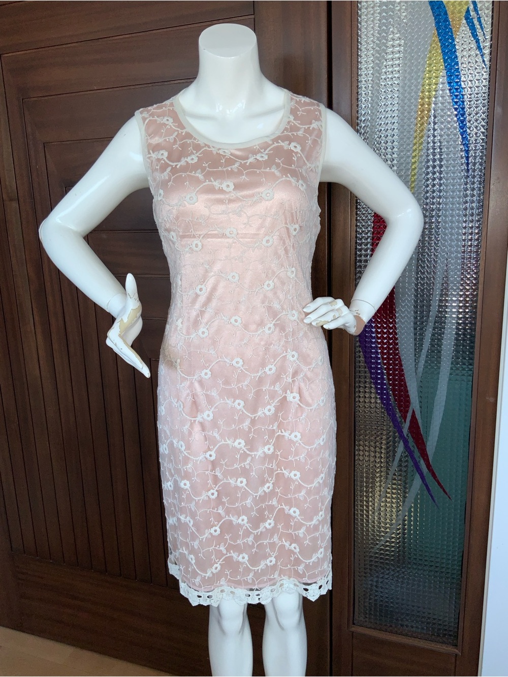 SHANA K Slip Dress with Lace Overlay, Sz L, NWT